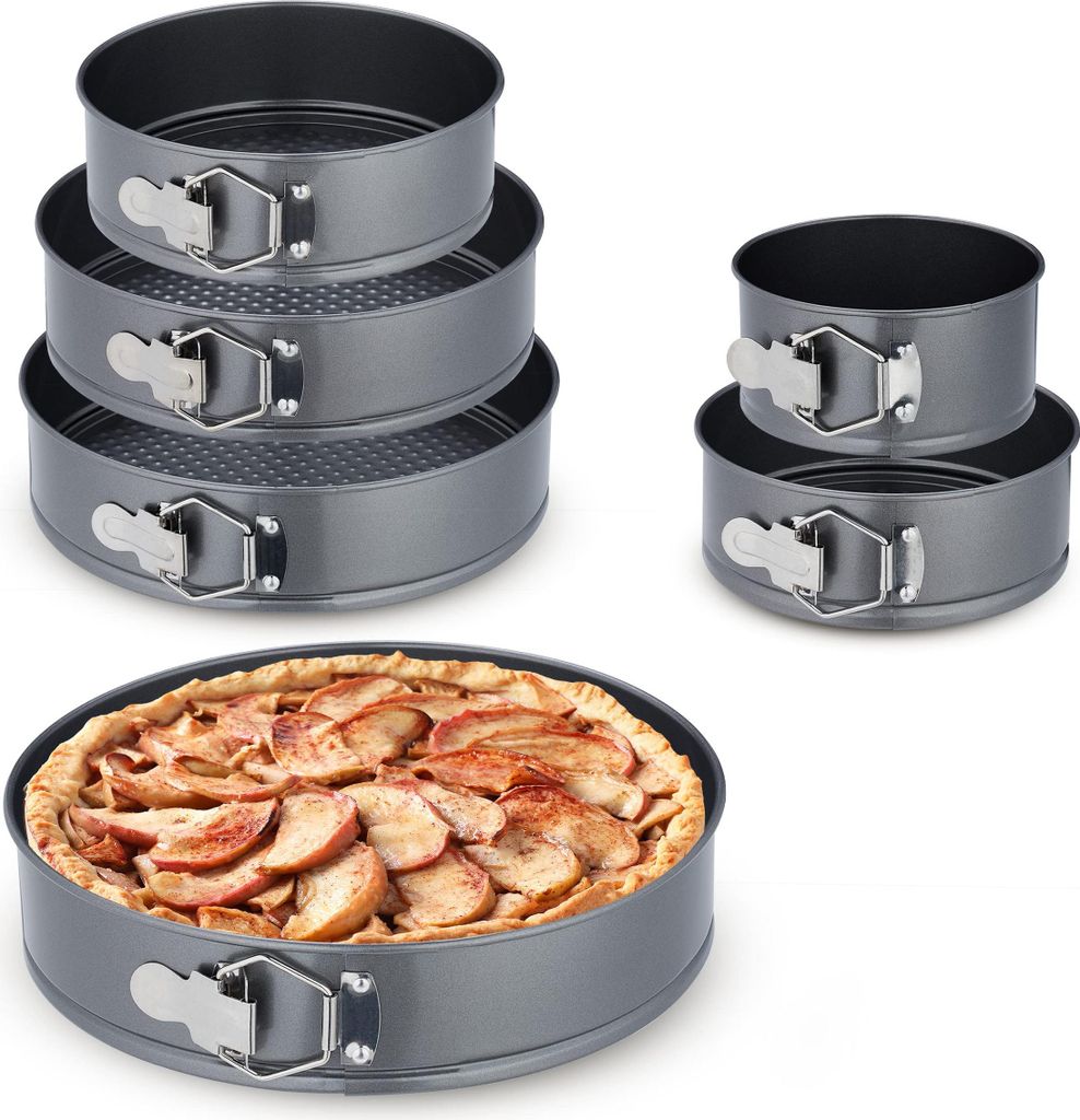 Relaxdays Springform Set, 6 runde Backformen, Ø 14, 18, 20, 24, 26, 28 cm, Edelstahl, Antihaft Tortenform, anthrazit