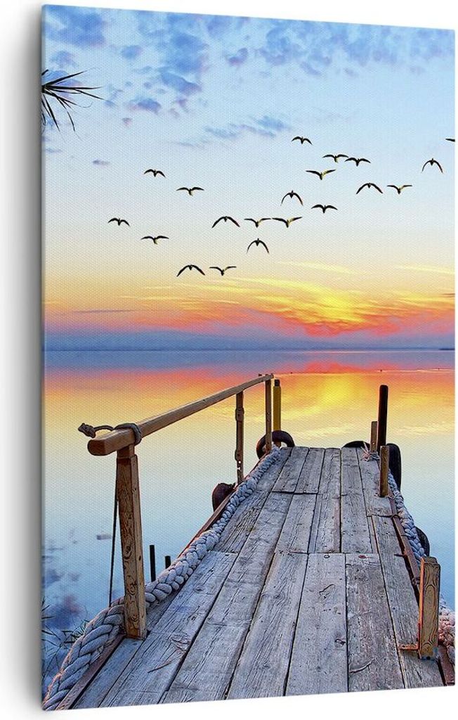 Bild auf Leinwand - Leinwandbild - Einteilig - Brücke See - 80x120cm - Wand Bild - Wanddeko - Wandbilder - Leinwanddruck - Kunstdruck - Wanddekora...