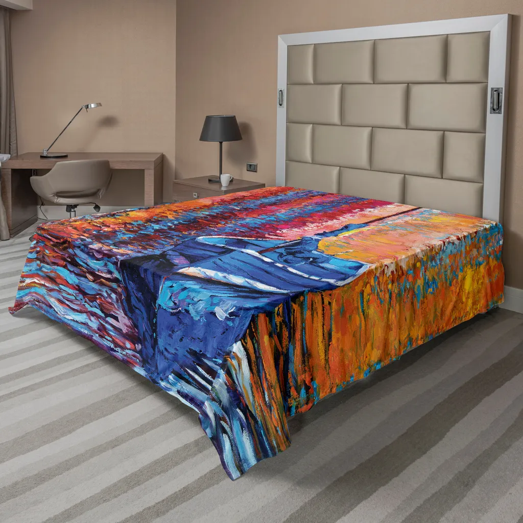 Drap de lit infroissable et doux motif voilier mer pastel 275x260cm