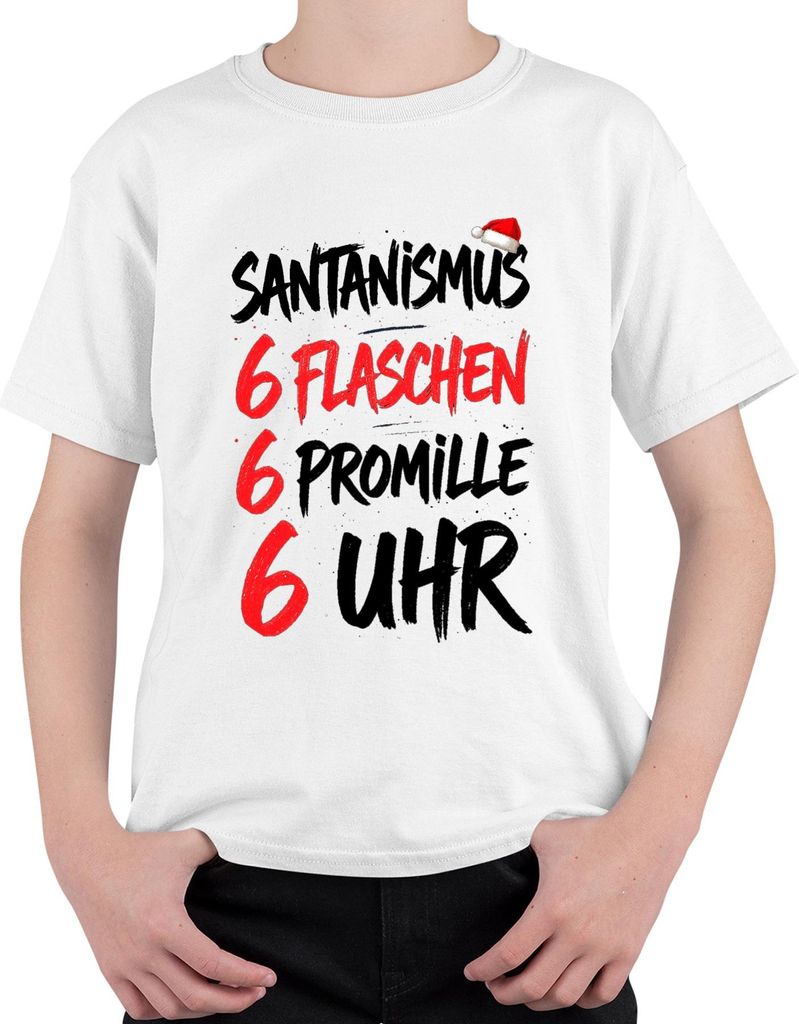 SANTANISMUS 6 FLASCHEN 6 PROMILLE Lustig Weihnachtsfeier Geschenk Uni Kinder T-Shirt, Weiß, 128