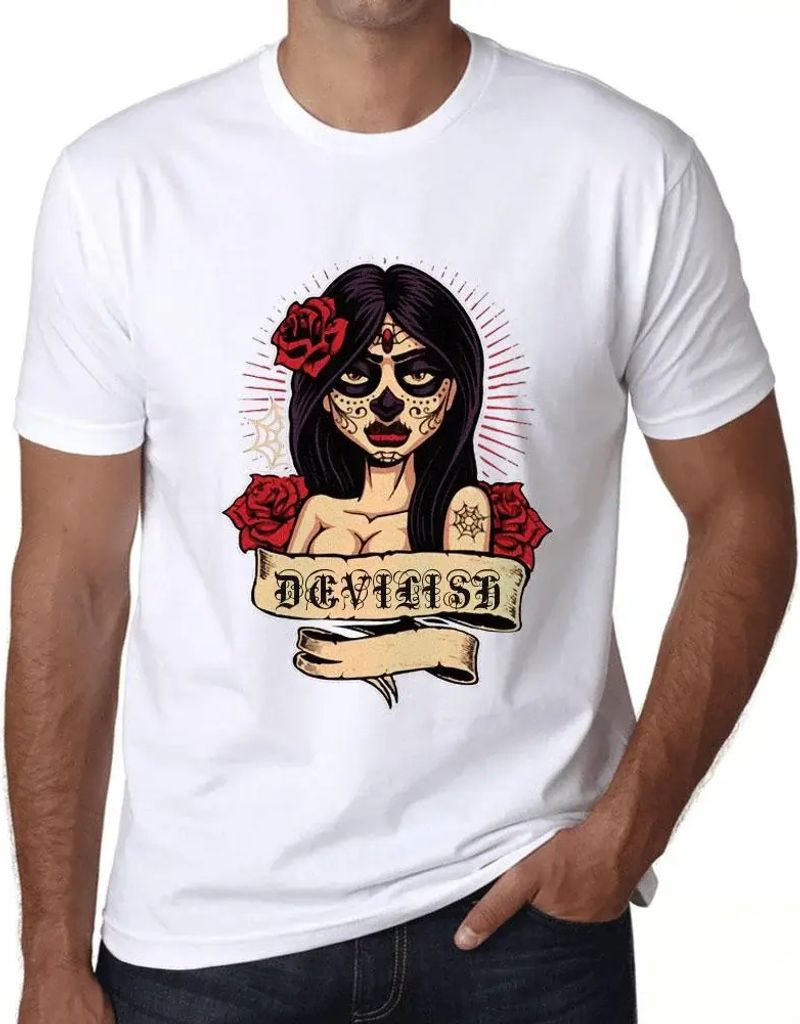 Herren Grafik T-Shirt Frauen Blume Tattoo teuflisch – Women Flower Tattoo Devilish – Öko-Verantwortlich Vintage Jahrgang Kurzarm Lustige Druck