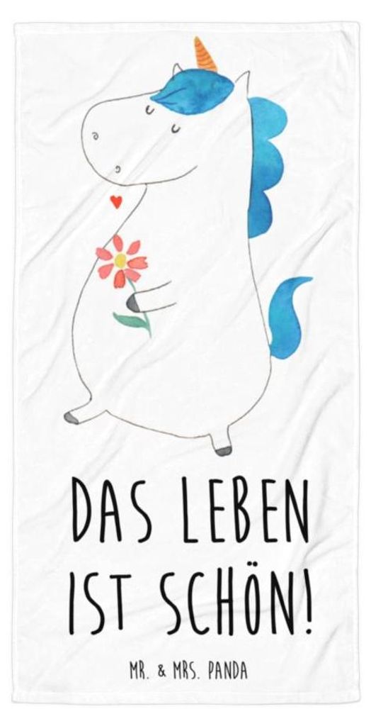 Mr. & Mrs. Panda Handtuch Einhorn Spaziergang - Weiß - Geschenk, Frottee-Handtuch, Unicorn, Gute Laune, Strandlaken, Einhörner, Strandtuch, Motiv...