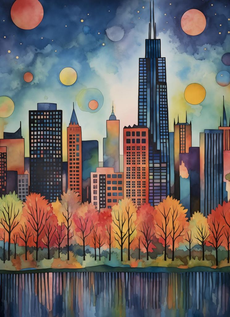 Plakat 40x55cm Panorama Malerische Stadt