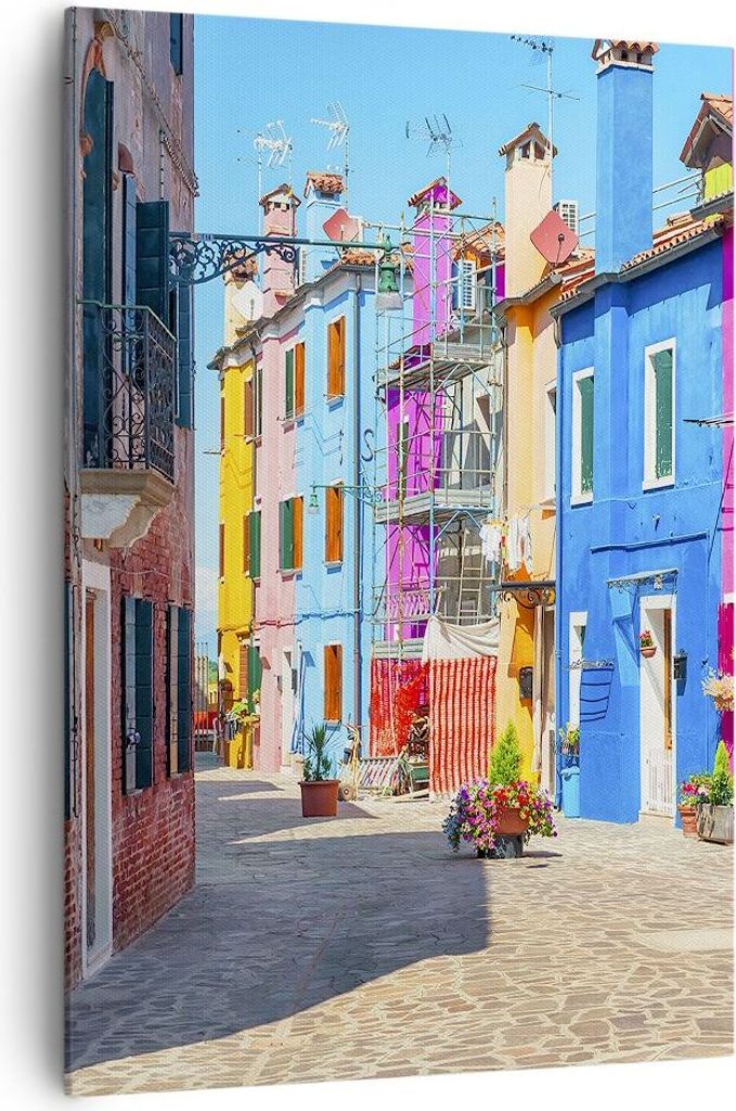 Bild auf Leinwand - Leinwandbild - Einteilig - Straße Haus Blumen - 70x100cm - Wand Bild - Wanddeko - Wandbilder - Leinwanddruck - Wanddekoration ...