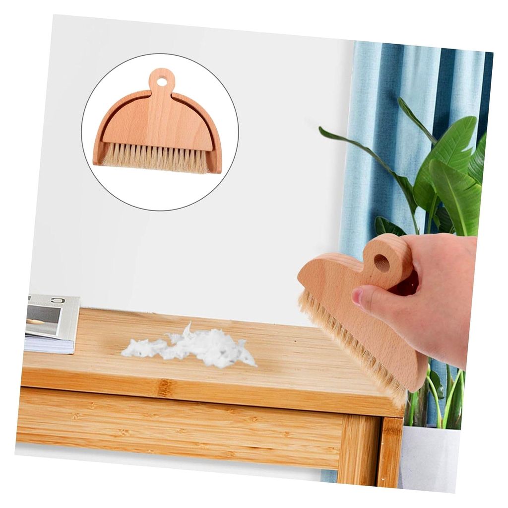 Set aus Tischbesen und Kehrblech aus leichtem Holz mit kratzfreier Borste, robust und langlebig für die Reinigung von Tastaturen, Wohnräumen und ...