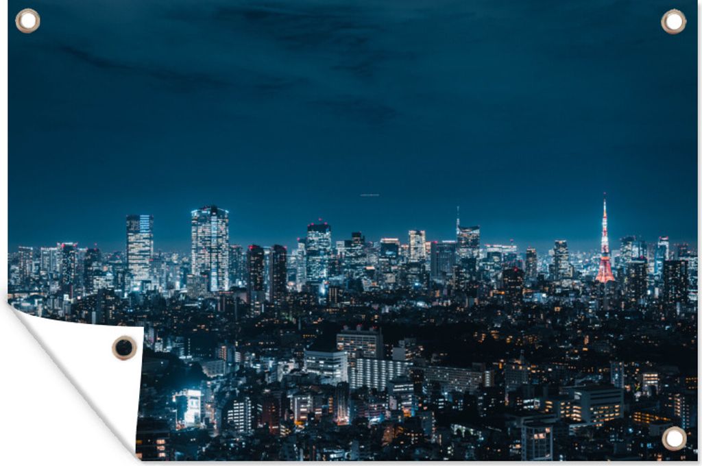 MuchoWow 120x80 cm Outdoor-Poster Gartendeko Sichtschutz Garten Poster für den Garten Die Stadt Tokio, Japan, bei Nacht mit dem Tokio Tower