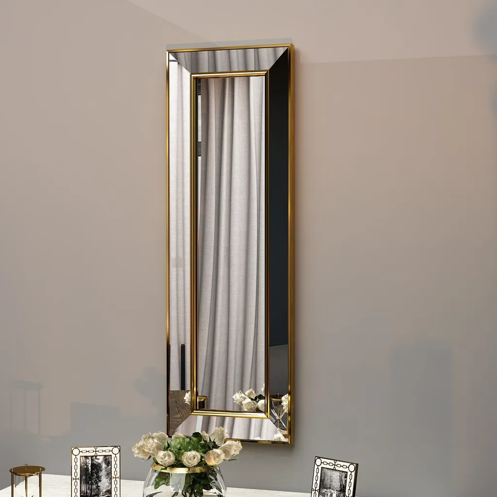 Miroir pour entrée et salon Carlos Or - Miroir vertical 30x90 cm doré
