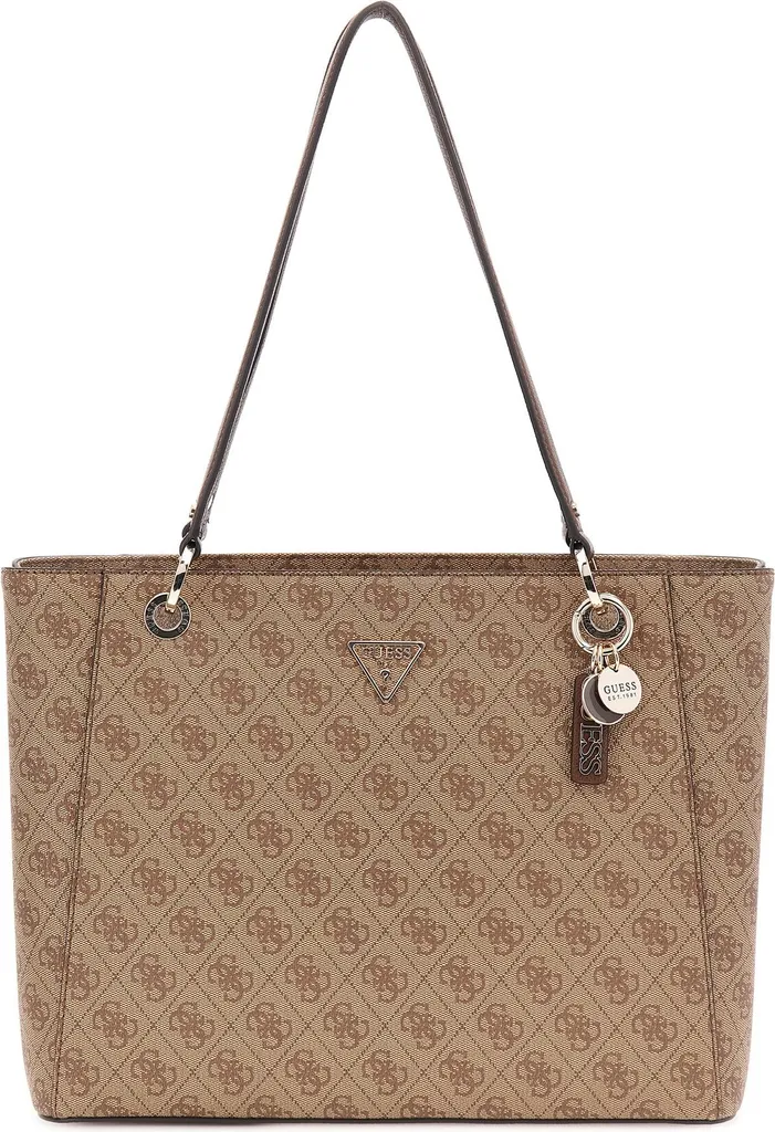Sac Cabas GUESS Noelle II Rigide Latte et Marron à Fermeture Zippée