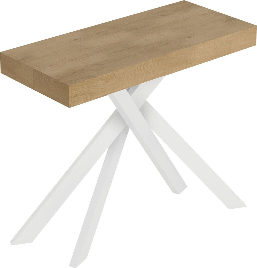 Itamoby - Ausziehbare Konsole 90x40/196 cm Saki Premium Kleine Beine aus natürlicher Eiche und weißen Beinen