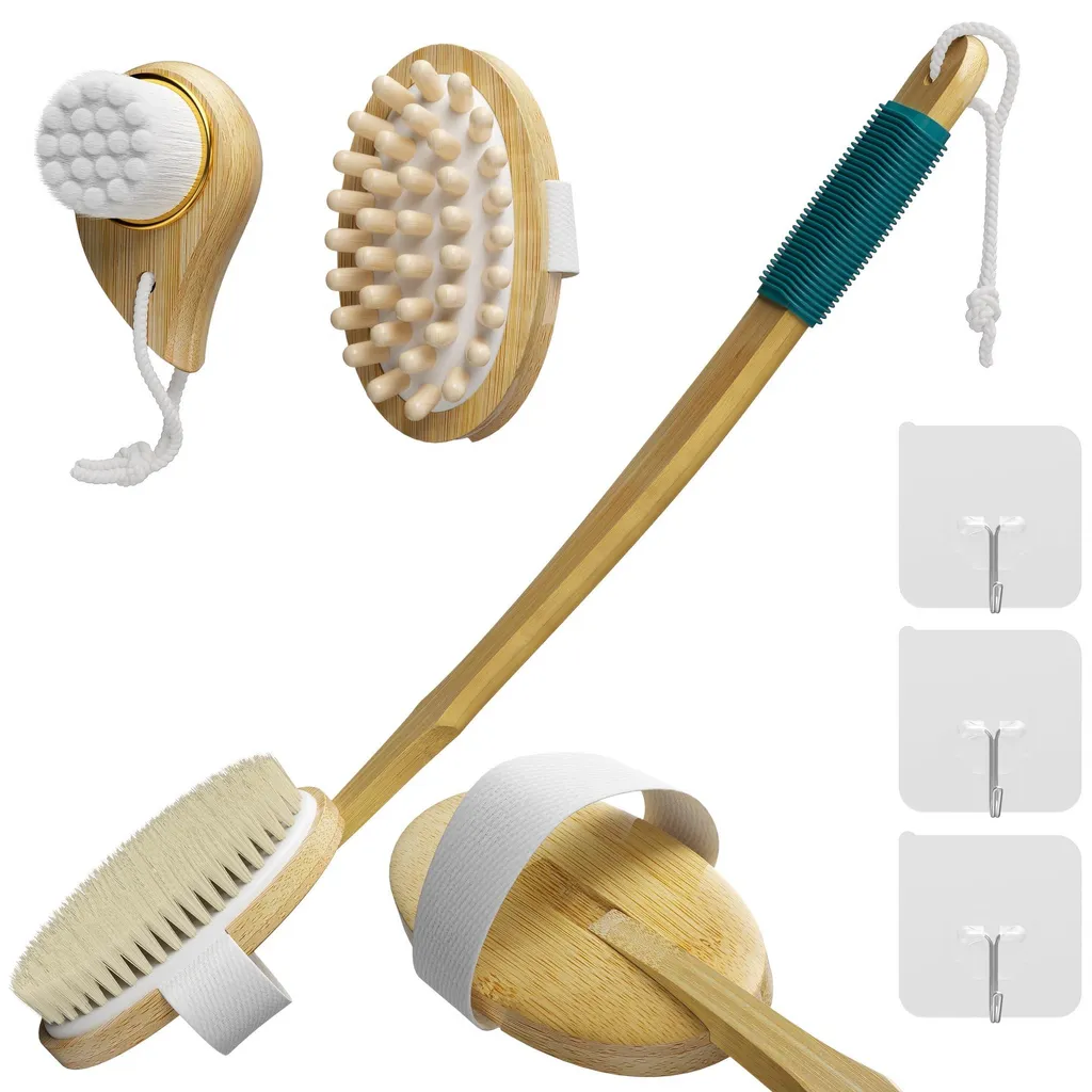 Kit Douche pour le Dos avec Brosse en Bambou et Goutte en Laine Douce