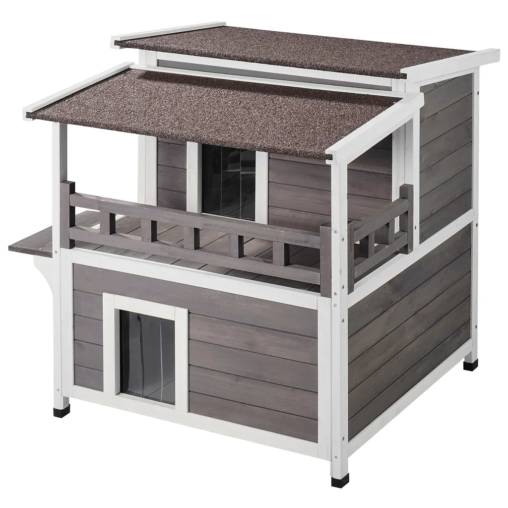 Maison pour Chat Extérieur avec Toit Ouvrant et Trappes PVC Isolantes