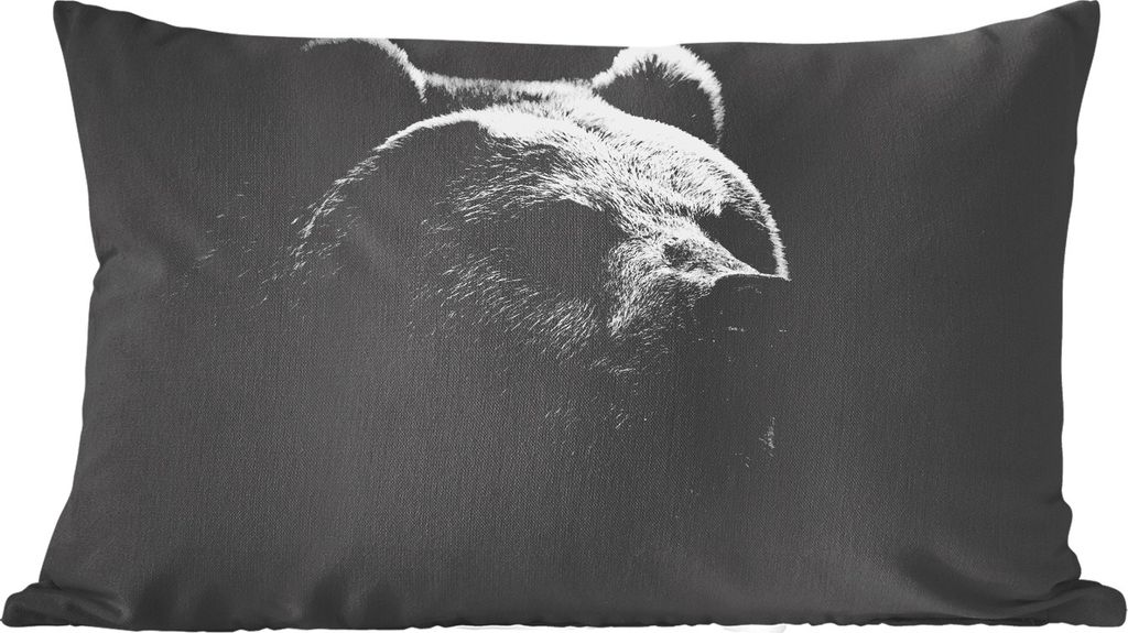 MuchoWow Zierkissen Sofakissen Wohnzimmer Dekokissen 50x30 cm Kamtschatka-Bär auf schwarzem Hintergrund in schwarz und weiß - Wohnzimmerdekorat...
