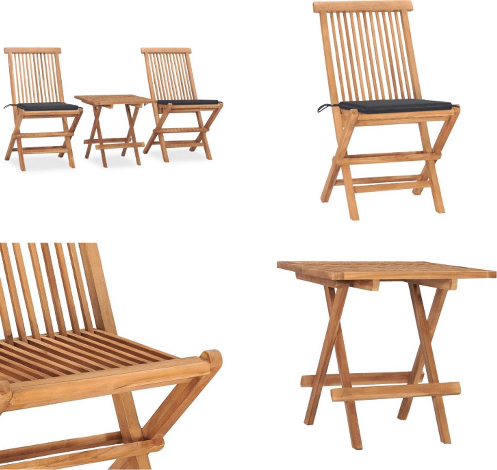 vidaXL 3 tlg. Garten Essgruppe mit Kissen Klappbar Massivholz Teak - Gartenmöbel-Set - Gartenmöbel-Sets - Gartentisch Und Stühle - Gartentische ...