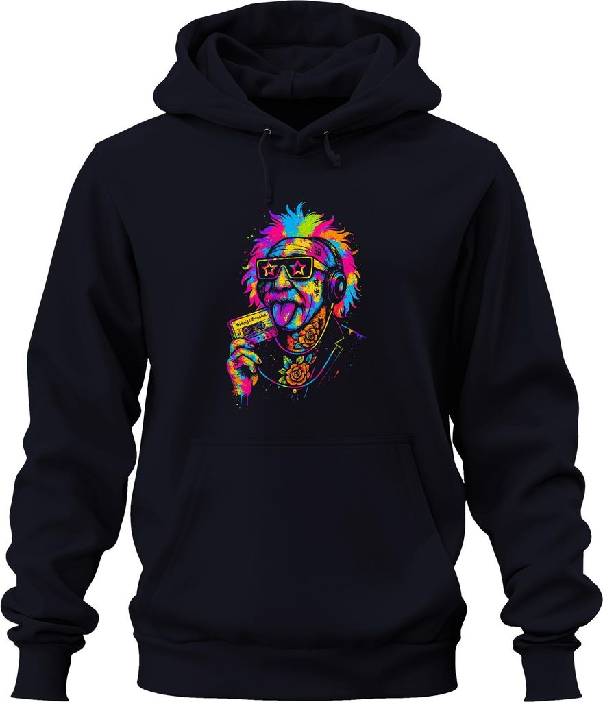 Retro Kassette Punk Professor Vintage Rocker 80er Hipster Skizze Uni Hoodie Kapuzenpullover, Navy, M