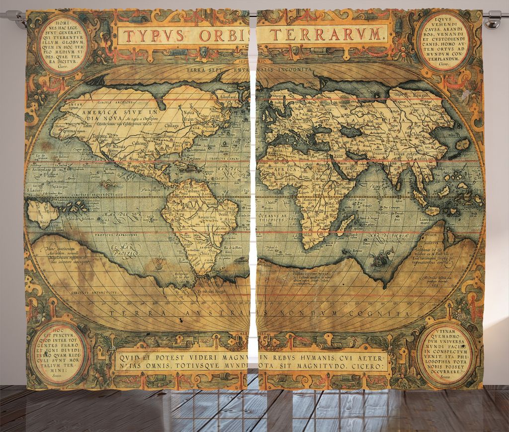 ABAKUHAUS altertümlich Rustikaler Vorhang, Weinlese-Atlas-altes Diagramm, Wohnzimmer Universalband Gardinen mit Schlaufen und Haken, 280 x 225 cm,...