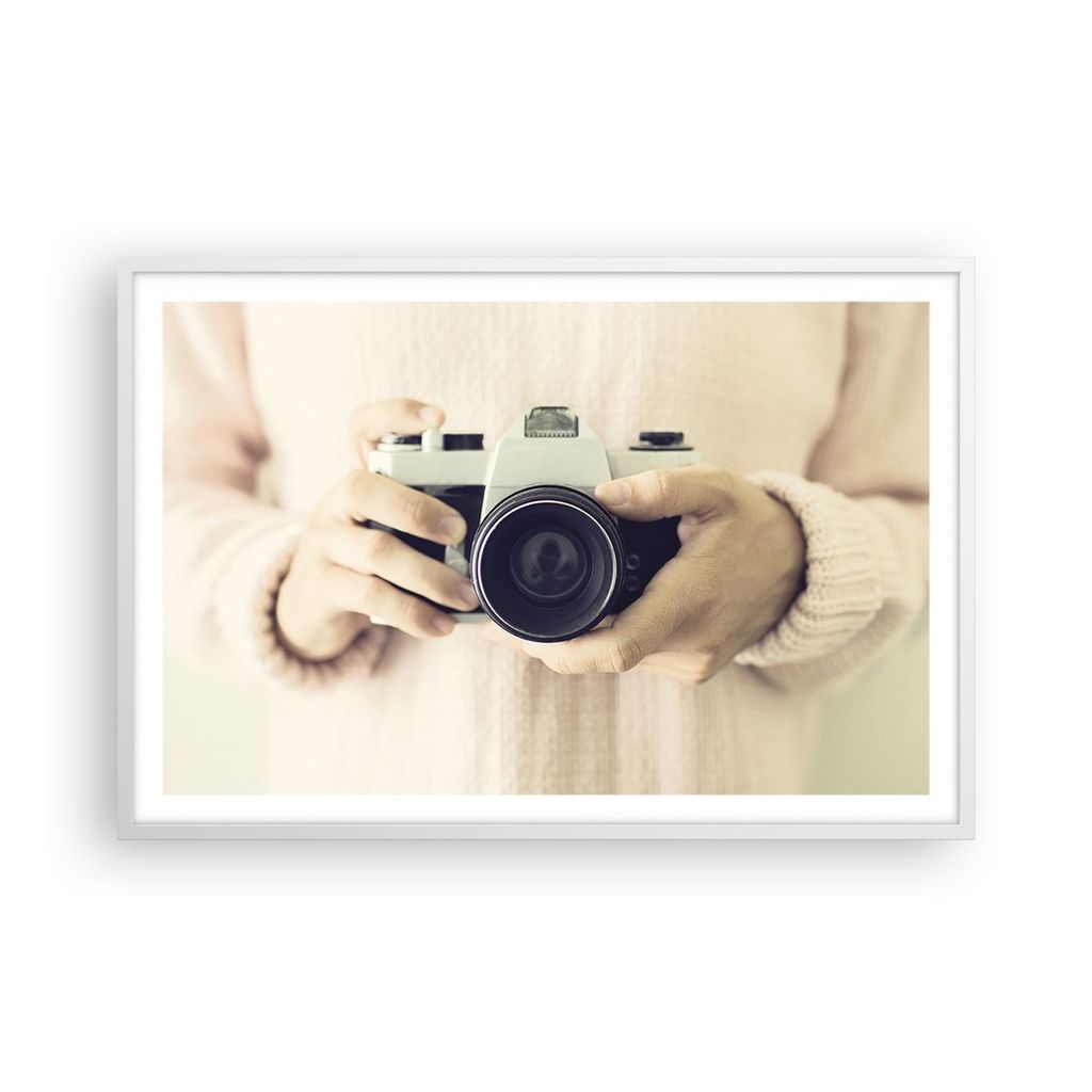Gerahmtes Poster - Weißer Rahmen - Die Kamera Retro Fotografie - 91,5x61 cm - Wand Bild - Wanddeko - Wandbilder - Kunstposter - Wandposter - Bilde...