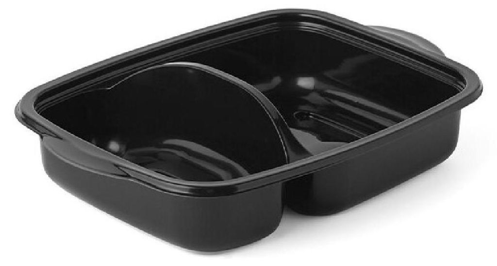 300 Mehrwegmenüschalen 950ml PP 253x185x57mm schwarz 2-geteilt- Lunchschalen