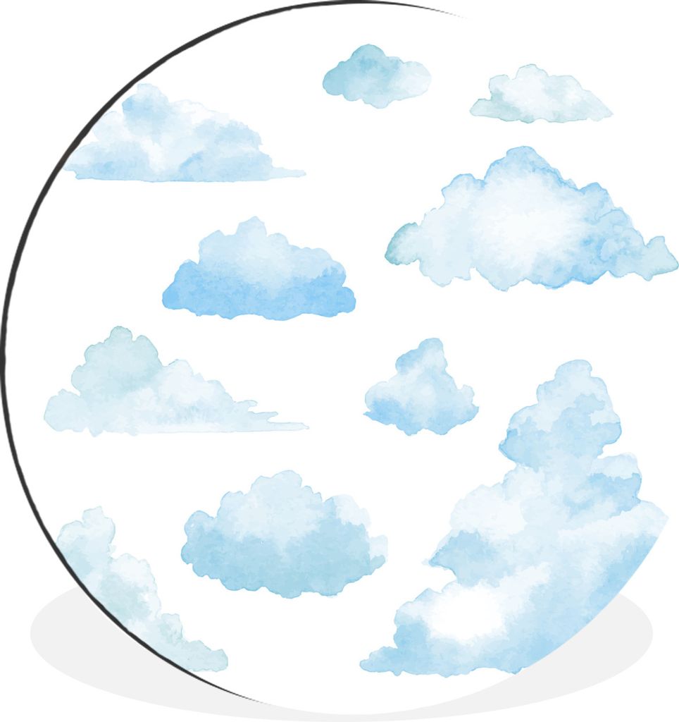 MuchoWow Aluminium Wandkreis Wolken mit Aquarellfarben illustriert Ø 60 cm Wanddeko Modern Wohnzimmer - Wand Kreis - Wandbild - Schlafzimmer - A...