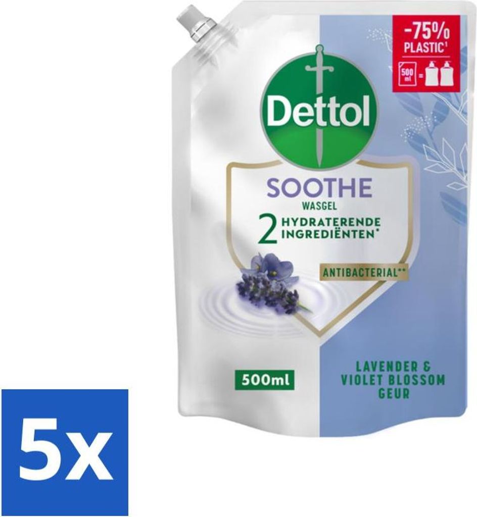 Dettol Handseife Nachfüllpackung - Soothe - Lavendel & Veilchenblüte - 500 ml - Vorteilspack - 5 Stücke