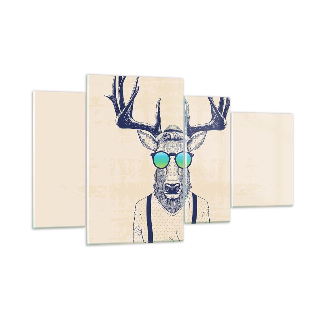 Bilder auf glas - Hirsch Abstraktion - 120x70cm - Glasbilder - Wandbilder - Kunstdruck - zum Aufhängen bereit - Wanddekoration aus Glas - Glas Bil...