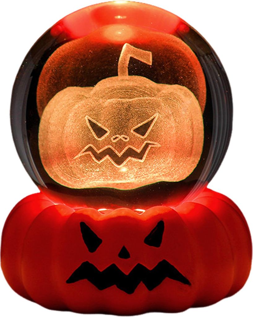 Halloween-Kristallkugel-Nachtlicht für Kinder, 3D-Kürbis-Kristallkugel, LED-Nachtlicht mit Harzsockel, Halloween-Kürbis-Globus-Lampe für Innen-...