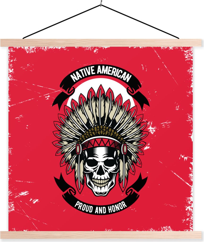 MuchoWow Textilposter Indianooi - Totenkopf - Vintage - Zitat 40x40 cm mit holzfarbenen Rahmen - Posterleiste