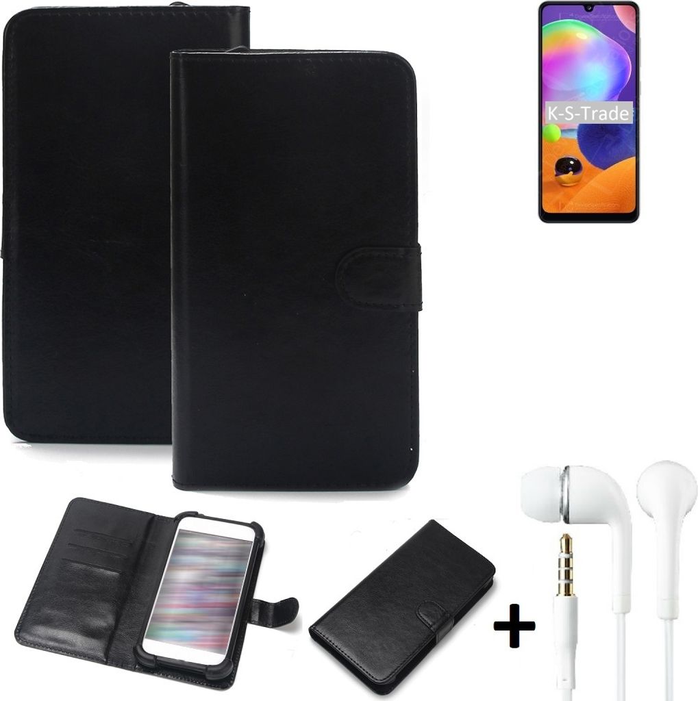 K-S-Trade Wallet Case Handyhülle kompatibel mit Samsung Galaxy A31 Schutzhülle Flip cover Flipstyle Tasche Hülle Flipcover Slim Bumper schwarz + in