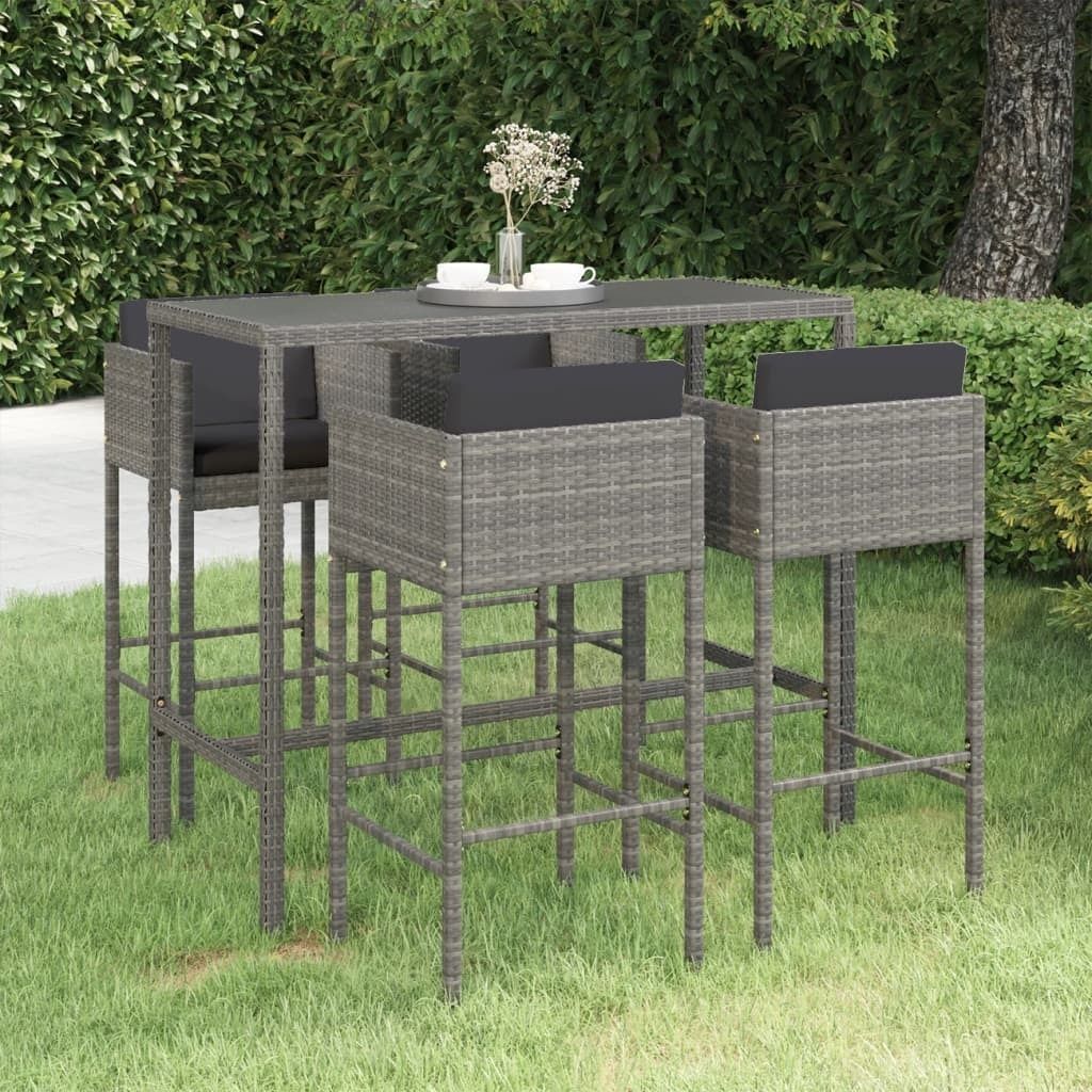 ZMH 5-tlg. Gartenbar-Set mit Kissen Poly Rattan Grau