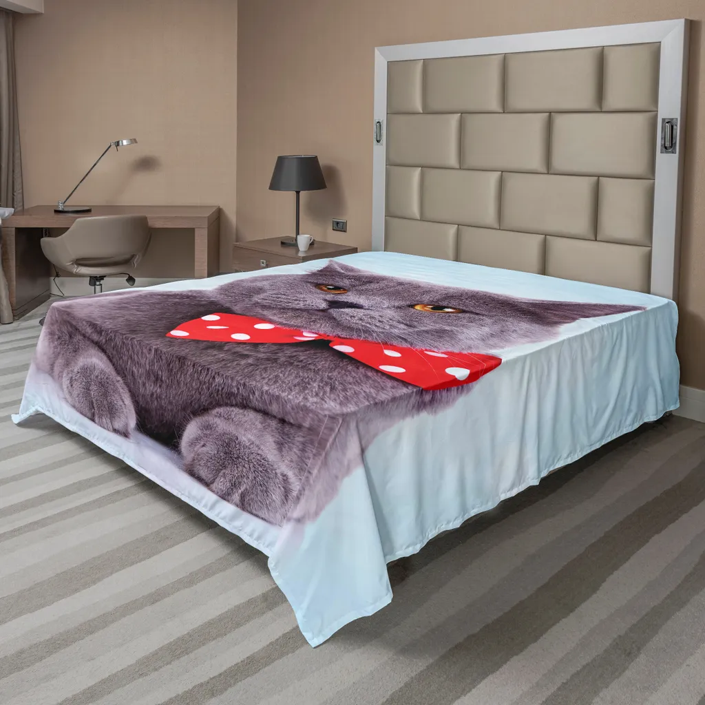 Drap-housse Ajustable et Anti-plis Design Chat Gris 244x205 cm Violet