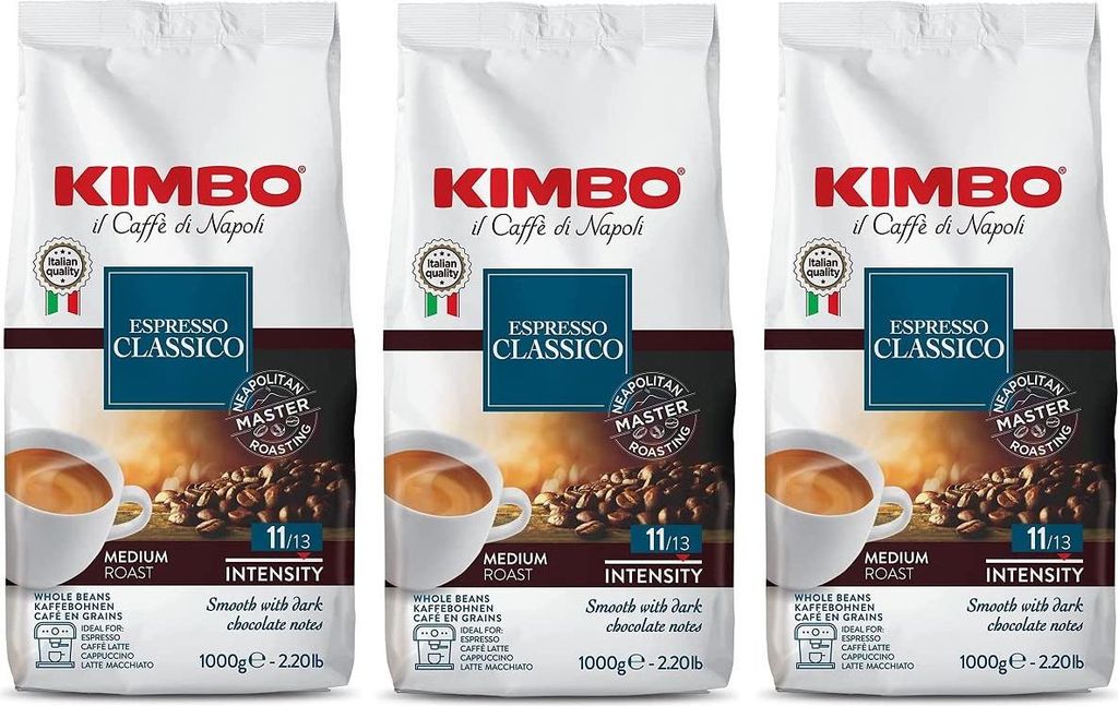 3x Kimbo Espresso Classico Kaffeebohnen Mittlere Röstung Ganze Kaffeebohnen, mittlere Röstung, 1kg Beutel Kaffee von Neapel