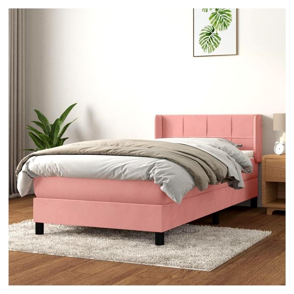 Lattenrost mit Matratze, Rosa, 100 x 200 cm, Samt, Plattform, mit Lattenhalter, einfache Montage, für Schlafzimmer, Erwachsene