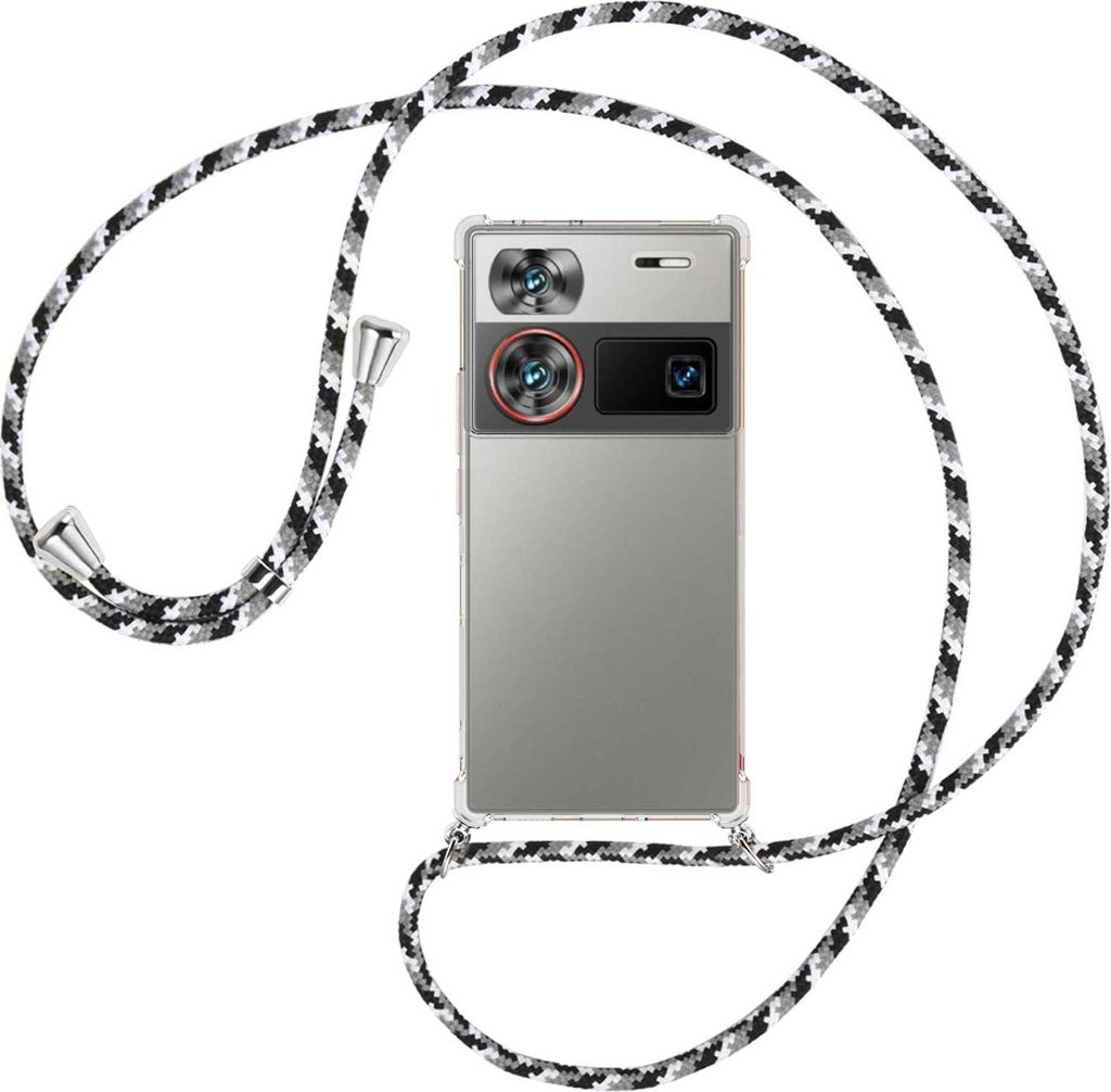 Handykette Backcover-Schutzhülle mit Band (Metall silberfarben) für ZTE nubia Z60 Ultra 5G - schwarz/grau/weiß