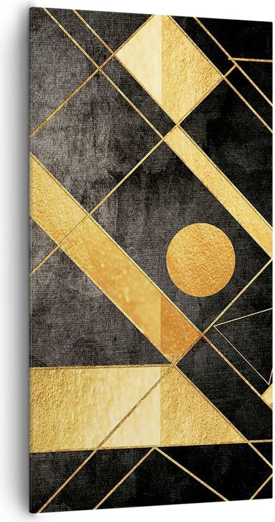 Bild auf Leinwand - Leinwandbild - Einteilig - Golden Schwarz Figuren - 65x120cm - Wand Bild - Wanddeko - Wandbilder - Leinwanddruck - Bilder - Wan...