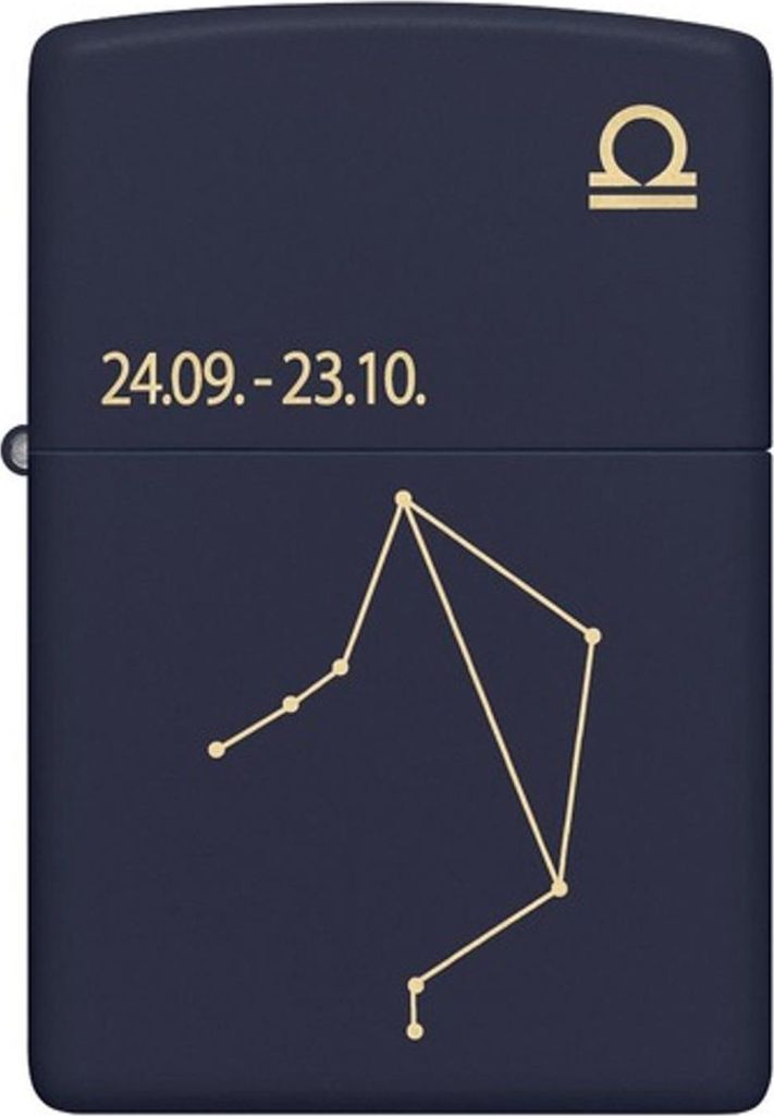 Zippo Feuerzeug Navy Blau matt gelasert Libra Sternzeichen Waage nachfüllbar