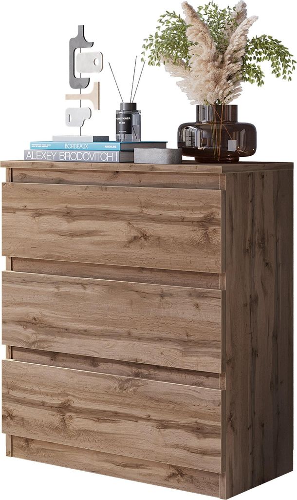 GABRIEL - Kommode / Sideboard mit 3 Schubladen - Wotan Eiche H72cm B60cm T33cm