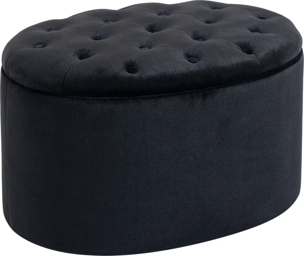 Sitzbank mit Stauraum Polsterbank mit Samtoptik, Sitztruhe Ovale Form, Truhenbank für Wohnzimmer Schlafzimmer Flur 71 x 52 x 42 cm, Schwarz