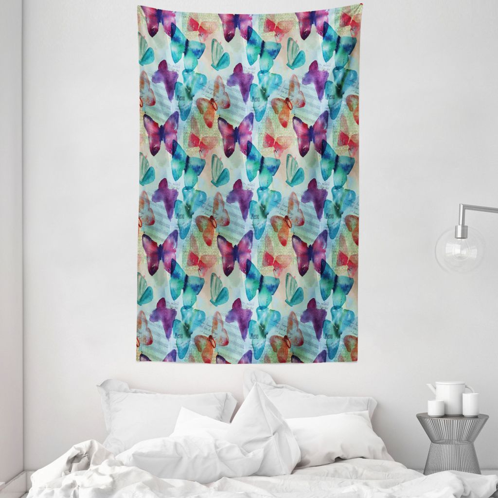 ABAKUHAUS Bunt Wandteppich und Tagesdecke, Schmetterlinge Beschriftungen aus Weiches Mikrofaser Stoff Waschbar ohne Verblassen Digitaldruck, 140 x ...