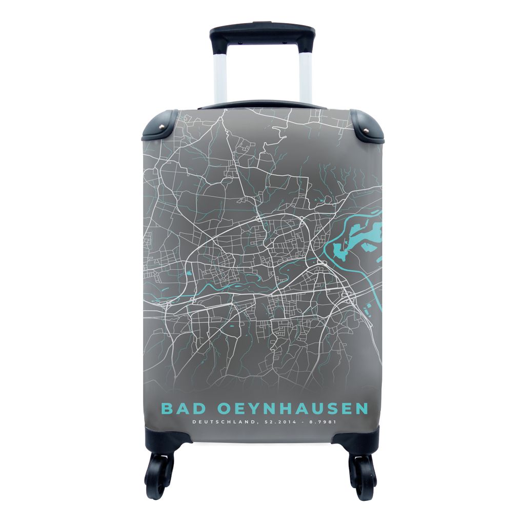 MuchoWow Koffer Handgepäck Trolley Rollkoffer Kleine Reisekoffer mit 4 Rollen - Deutschland - Blau - Bad Oeynhausen - Stadtplan - Karte - Cabin ...