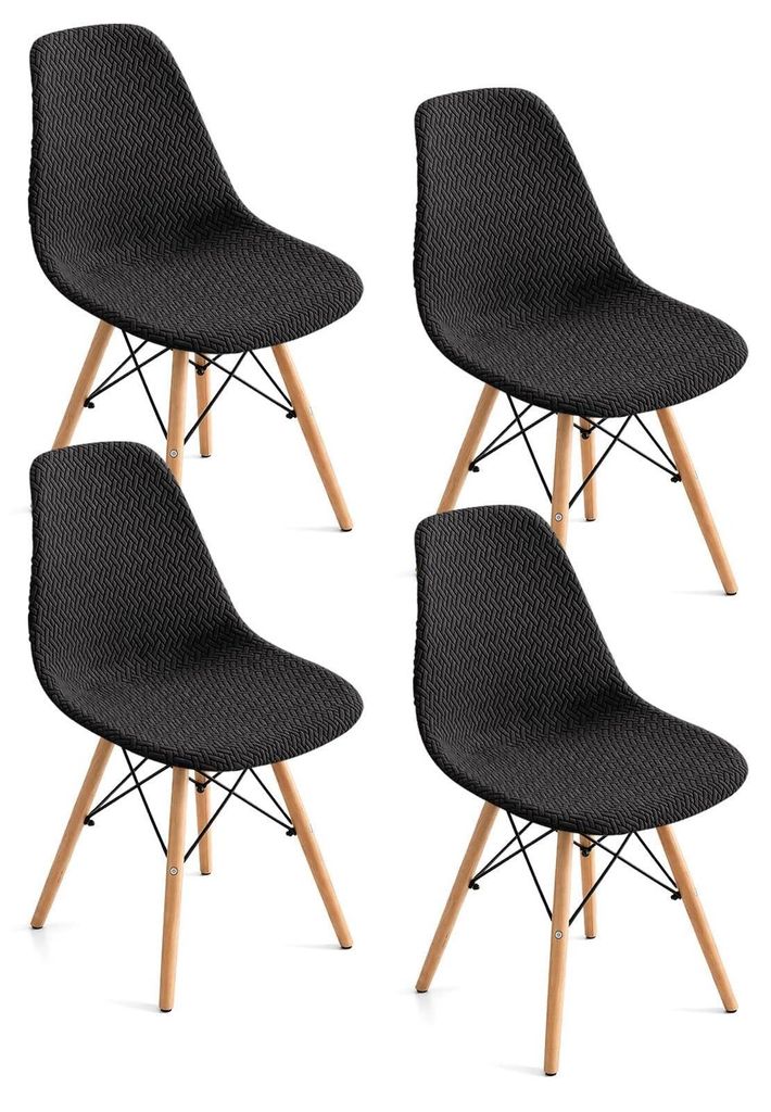 Stuhlbezüge Set 4er-Pack Jacquard-Stretch Schwarz