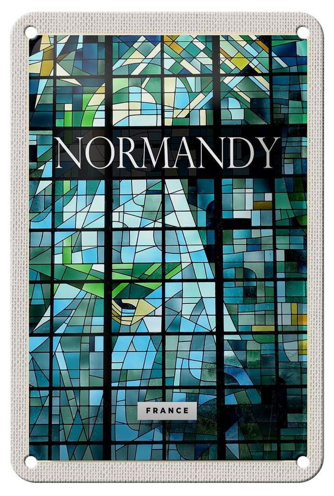 Blechschild Reise 12x18cm Normandy Frnace Mosaik Kunst Schild
