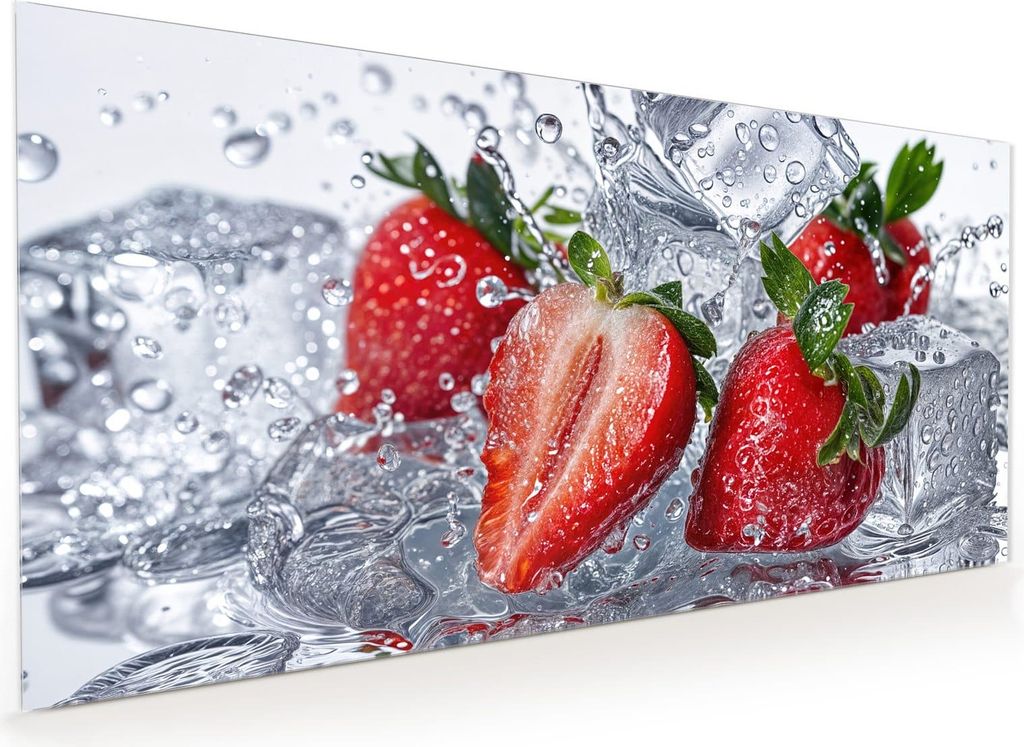 Küchenrückwand Spritzschutz Glas mit Motiv Erdbeeren im Wasser 40 x 40 cm