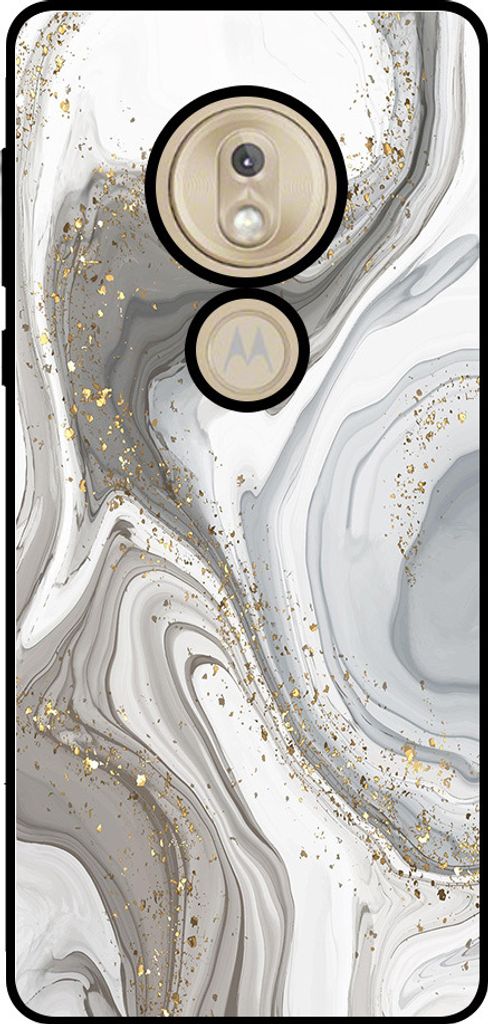 Smartphonica Handytasche geeignet für Motorola Moto G7 Play mit Marmordruck - TPU zurück Abdeckung Fall Marmor Design - Silber