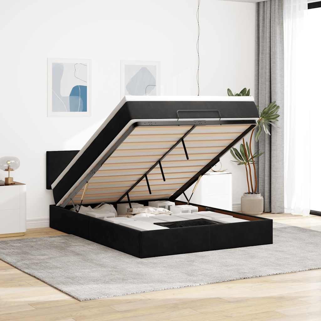 Maison Exclusive - Ottoman-Bett mit Matratze & LEDs Schwarz 140x200 cm Samt