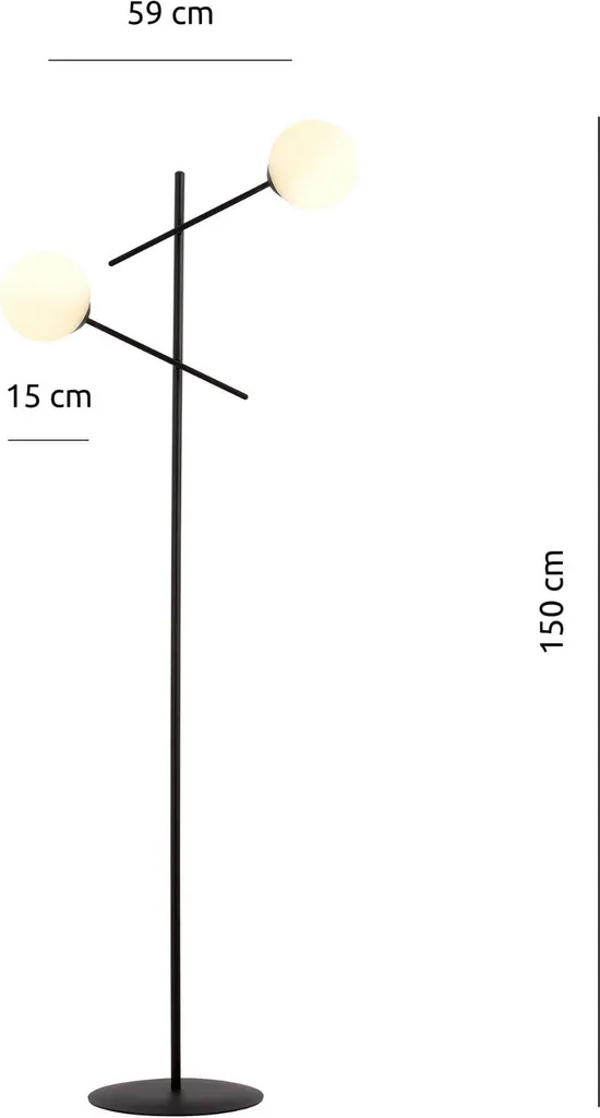 Lampadaire Double Eclairage E14 40W Noir et Verre Opale Série LINEAR