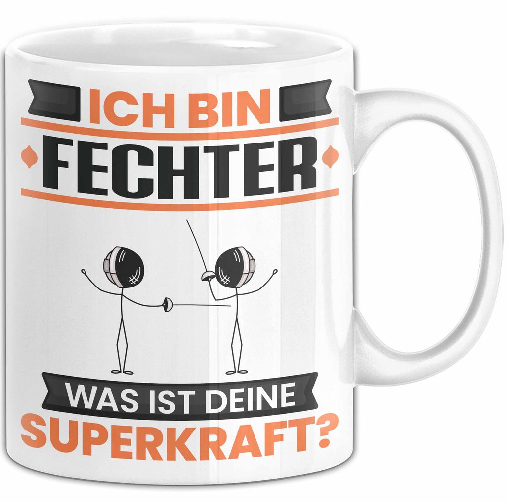 Fechter Tasse Geschenk für Fechter Geburtstag Lustiger Spruch Kaffee-Becher Was Ist Deine Superkraft (Weiß)