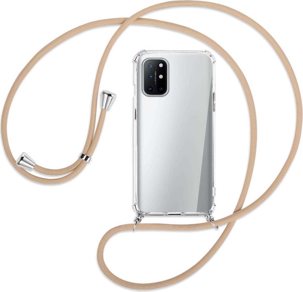 Handykette Backcover-Schutzhülle mit Band (Metall silberfarben) für OnePlus 8T - beige