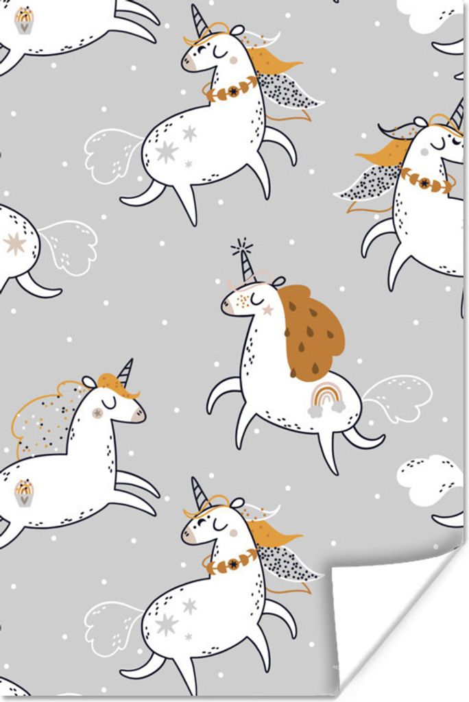 MuchoWow Poster Design - Einhorn - Flieder 40x60 cm - Plakate für die Wand - Poster Babyzimmer