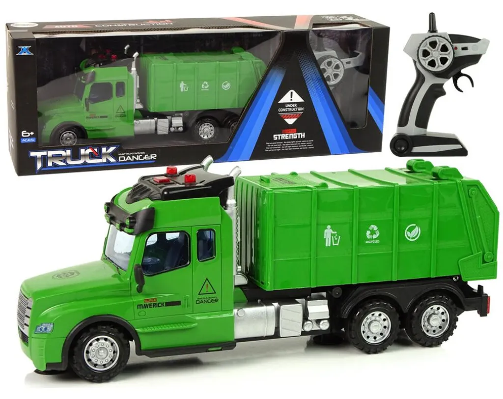 Camion Poubelle RC 2.4G Lumineux et Sonore, Jouet Enfant Robuste