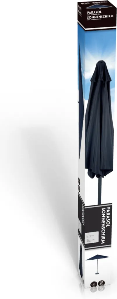 Parasol 207 x 300 cm noir avec manivelle - Structure métal durable