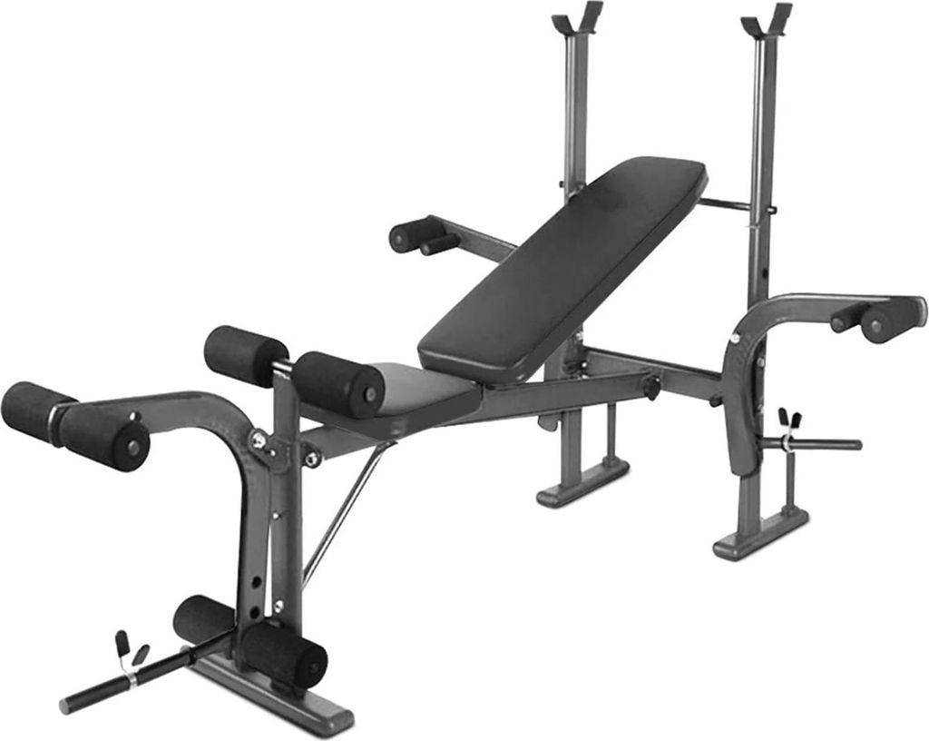 Hantelbank - Bankdrück-Set - Scott-Curl-Polster - Beinstrecker & -beuger - Für Ganzkörpertraining - Schwarz